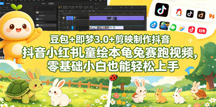豆包＋即梦3.0+剪映制作抖音小红书儿童绘本龟兔赛跑视频，零基础小白也能轻松上手 - 52网创-52网创