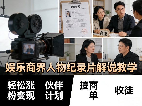 娱乐商界人物纪录片解说教学，轻松涨粉变现，伙伴计划，接商单，收徒等 - 52网创-52网创