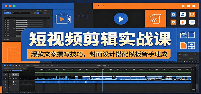 短视频剪辑实战课：爆款文案撰写技巧，封面设计搭配模板新手速成 - 52网创-52网创