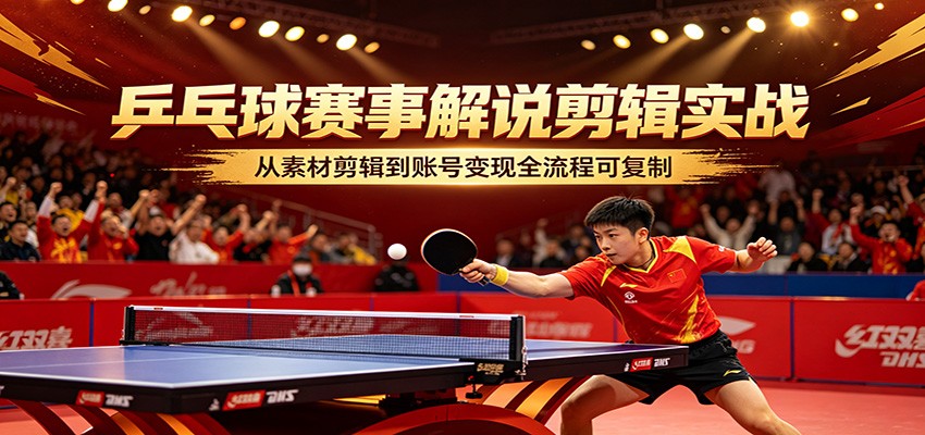 乒乓球赛事解说剪辑实战，从素材剪辑到账号变现全流程可复制 - 52网创-52网创