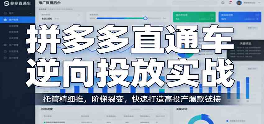 拼多多直通车逆向投放实战：托管精细推，阶梯裂变，快速打造高投产爆款链接-52网创