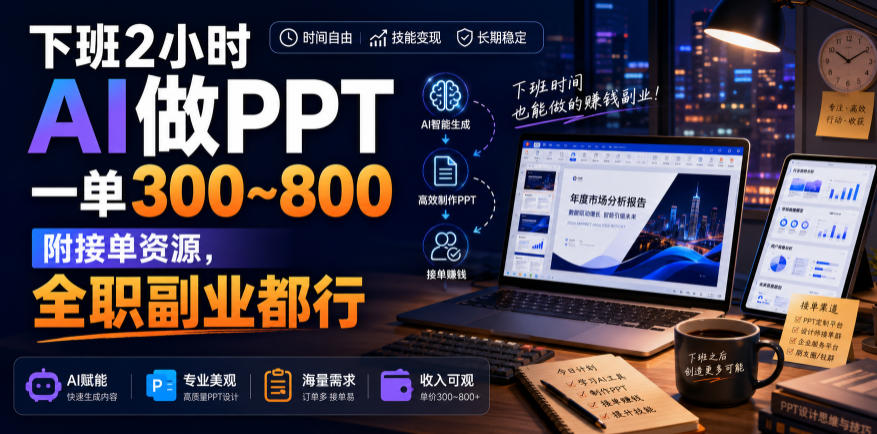 下班2小时AI做PPT，一单300~800，附接单资源，全职副业都行【揭秘】-52网创
