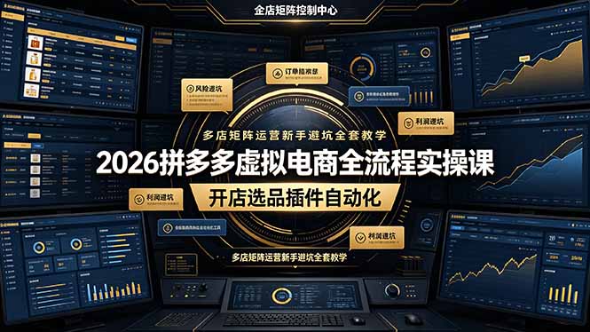 2026拼多多虚拟电商全流程实操课，开店选品插件自动化，多店矩阵运营新手避坑全套教学-52网创