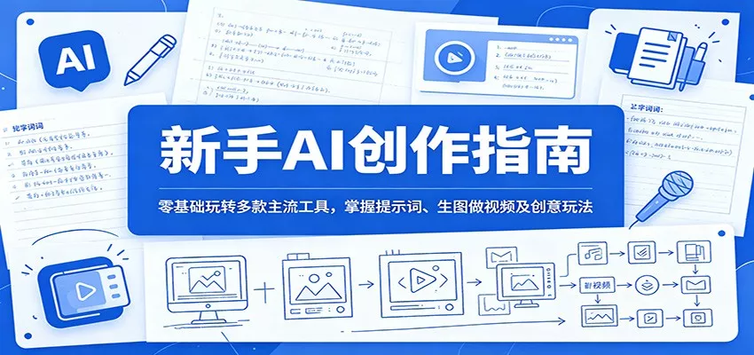 新手AI创作指南：零基础玩转多款主流工具，掌握提示词、生图做视频及创意玩法 - 52网创-52网创