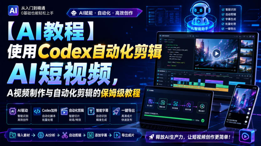 【AI教程】使用Codex自动化剪辑AI短视频，AI视频制作与自动化剪辑的保姆级教程-52网创
