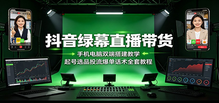 抖音绿幕直播带货：手机电脑双端搭建教学，起号选品投流爆单话术全套教程 - 52网创-52网创