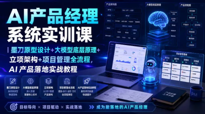 AI产品经理系统实训课｜墨刀原型设计+大模型底层原理+立项架构+项目管理全流程，AI产品落地实战教程 - 52网创-52网创