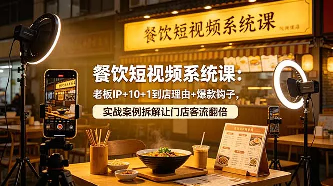 餐饮短视频系统课：老板IP+10+1到店理由+爆款钩子，实战案例拆解让门店客流翻倍-52网创