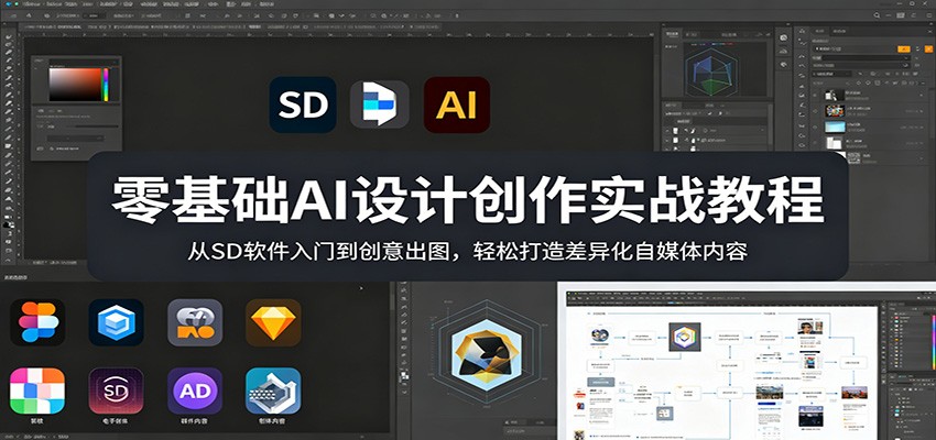 零基础AI设计创作实战教程：从SD软件入门到创意出图，轻松打造差异化自媒体内容 - 52网创-52网创
