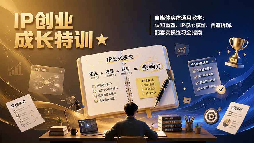 （19567期）IP创业成长特训★自媒体实体通用教学：认知重塑、IP核心模型、赛道拆解、配套实操练习全指南 - 52网创-52网创