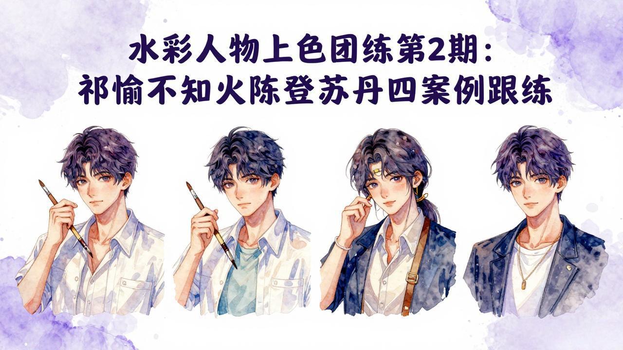 水彩人物上色团练第2期：祁煜不知火陈登苏丹四案例跟练，手把手提升绘画能力 - 52网创-52网创