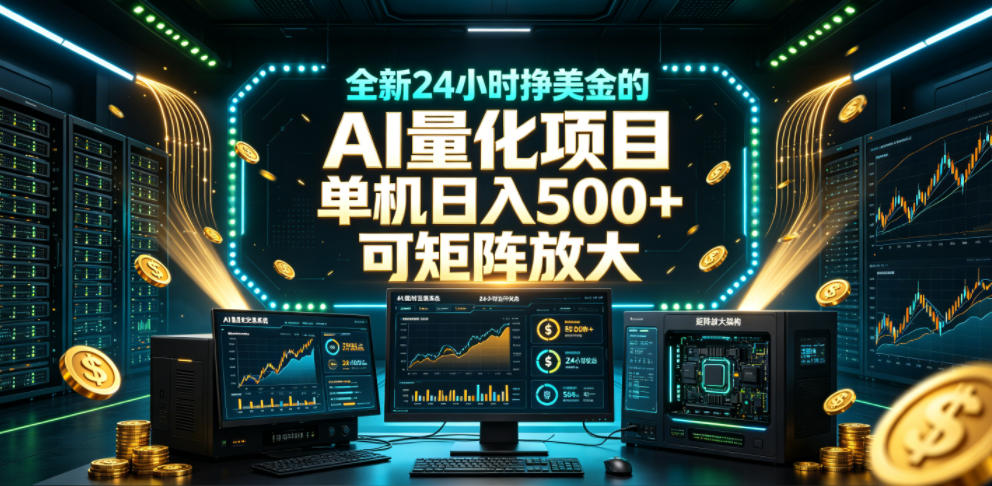 全新24小时挣美金的AI量化项目，单机日入500+，每天见收益，可矩阵放大【揭秘】-52网创