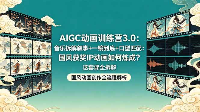 （18244期）AIGC动画训练营3.0：音乐拆解叙事+一镜到底+口型匹配：国风获奖IP动画如何炼成？这套课全拆解 - 52网创-52网创