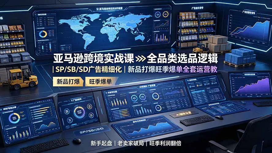 亚马逊跨境实战课：全品类选品逻辑｜SP/SB/SD广告精细化｜新品打爆旺季爆单全套运营教程