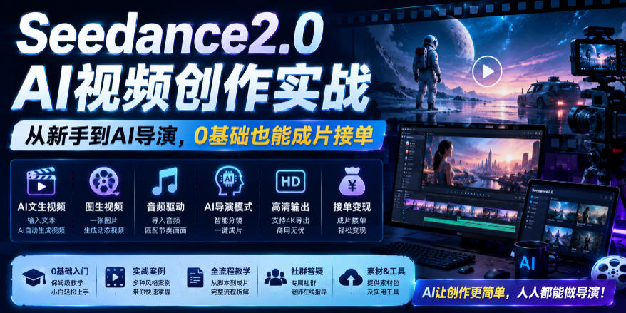 Seedance2.0 AI视频创作实战，从新手到AI导演，0基础也能成片接单变现 - 52网创-52网创