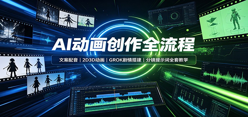 AI动画创作全流程：文案配音，2D3D动画，GROK剧情搭建，分镜提示词全套教学-52网创