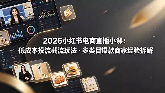 2026小红书电商直播小课，低成本投流截流玩法，多类目爆款商家经验完整拆解教学-52网创