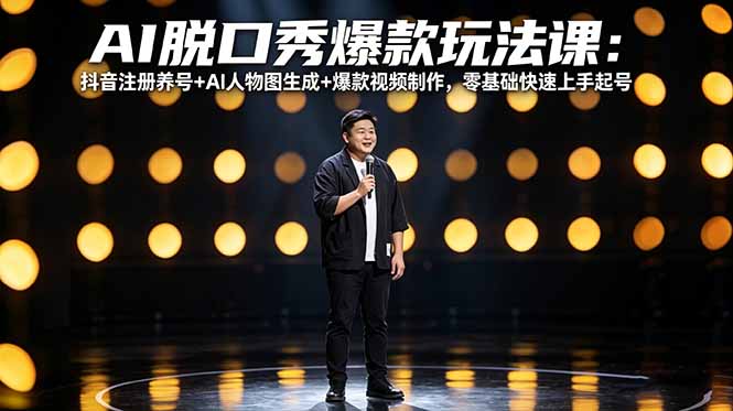 AI脱口秀爆款玩法课：抖音注册养号+AI人物图生成+爆款视频制作，零基础快速上手起号 - 52网创-52网创