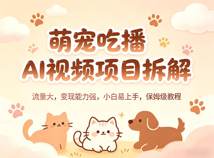 萌宠吃播AI视频项目拆解，流量大，变现能力强，小白易上手，保姆级教程 - 52网创-52网创