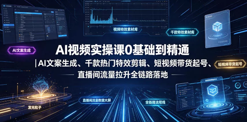 AI视频实操课0基础到精通｜AI文案生成、千款热门特效剪辑、短视频带货起号、直播间流量拉升全链路落地 - 52网创-52网创