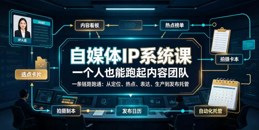 自媒体IP系统课，一个人也能跑起内容团队，一条链路跑通，从定位、热点、表达、生产到发布托管 - 52网创-52网创