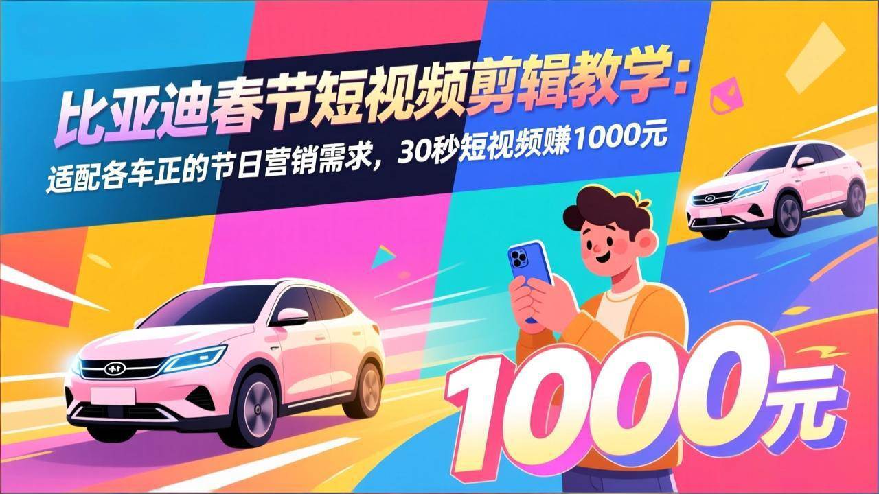 （17320期）比亚迪春节短视频剪辑教学：适配各车企的节日营销需求，30秒短视频赚1000元 - 52网创-52网创