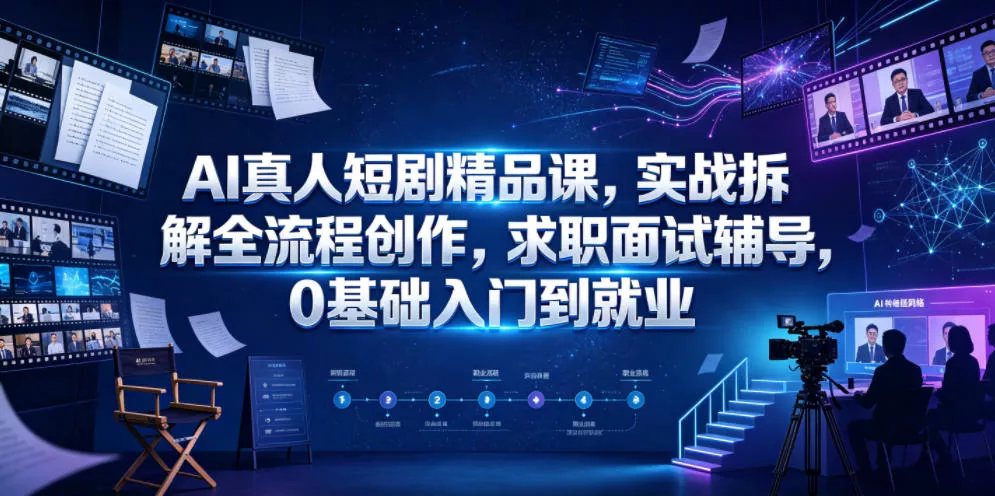 AI真人短剧精品课，实战拆解全流程创作，求职面试辅导，0基础入门到就业-52网创