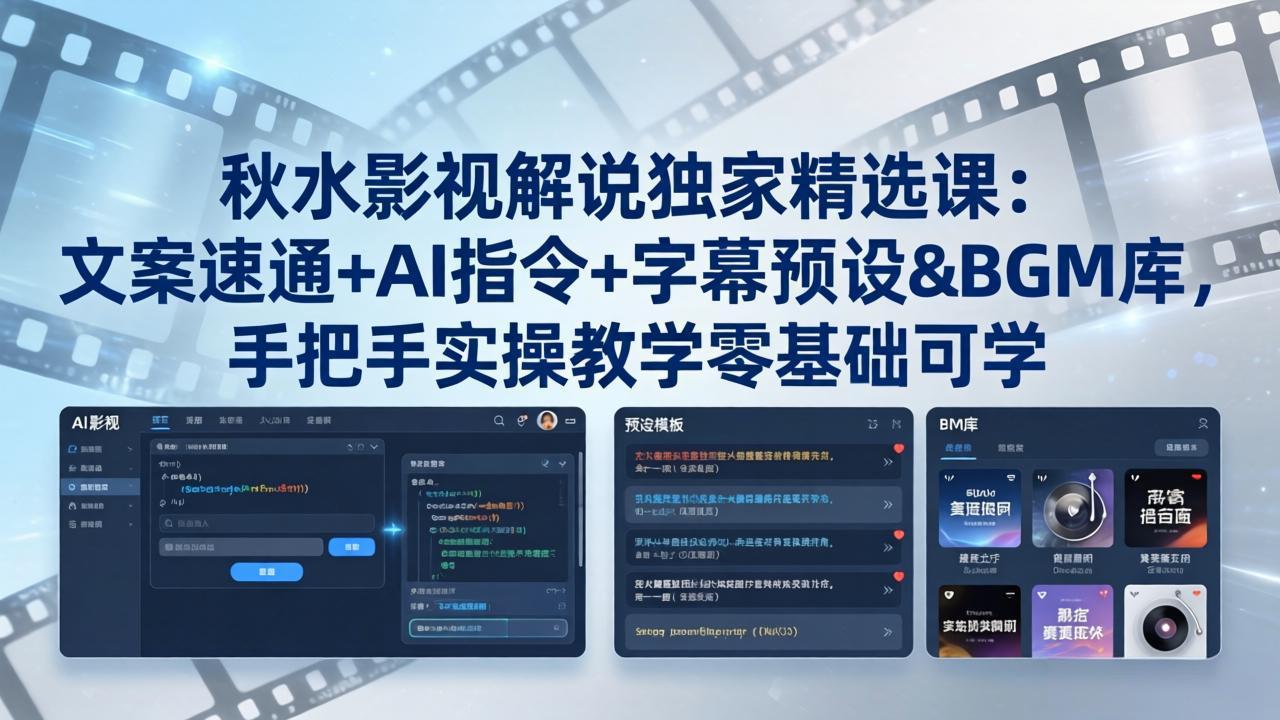 秋水影视解说独家精选课：文案速通+AI指令+字幕预设+BGM库，手把手实操教学零基础可学 - 52网创-52网创