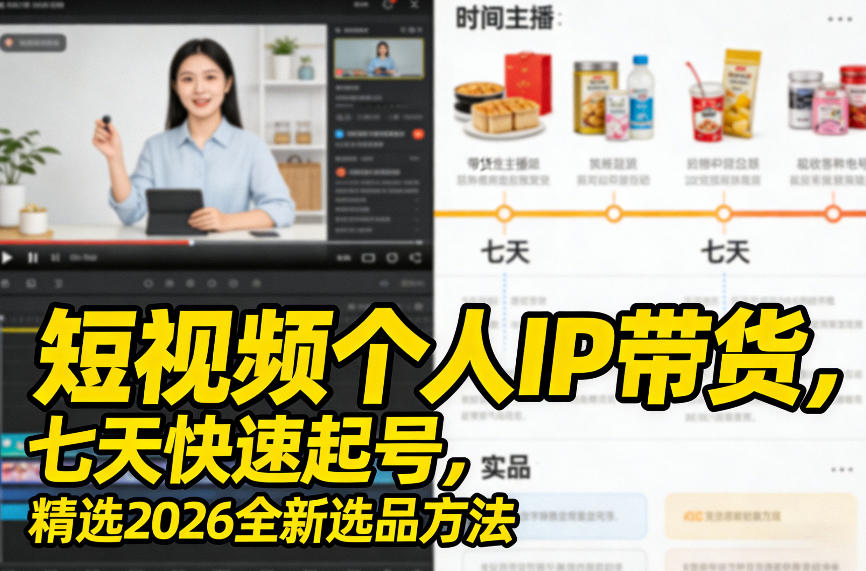 短视频个人IP带货，七天快速起号，精选2026全新选品方法 - 52网创-52网创