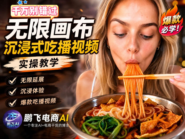 保姆级教程｜用AI无线画布做沉浸式吃播，3步直接出片，无线画布工作流，操作简单好上手 - 52网创-52网创