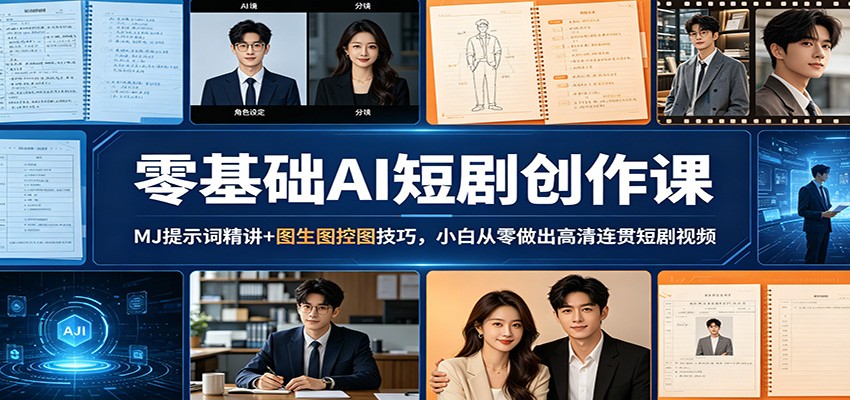 零基础AI短剧创作课：MJ提示词精讲+图生图控图技巧，小白从零做出高清连贯短剧视频 - 52网创-52网创
