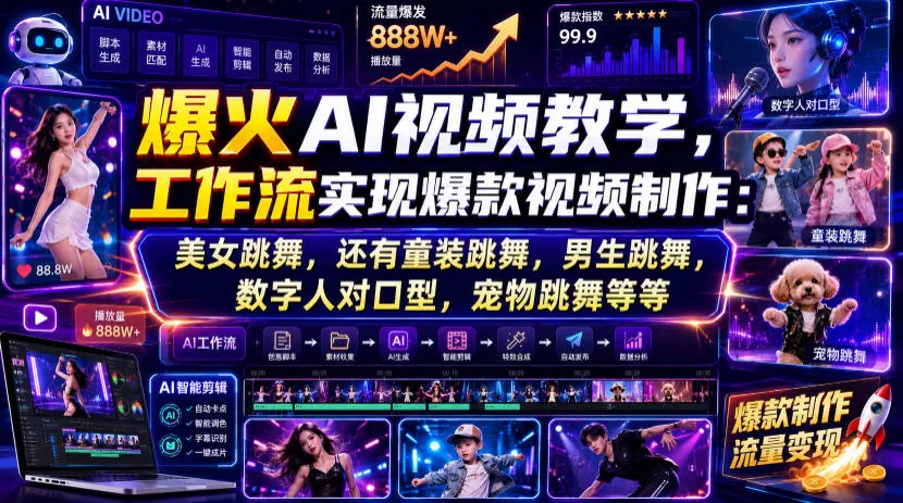爆火AI视频教学，工作流实现爆款视频制作：美女跳舞，还有童装跳舞，男生跳舞，数字人对口型，宠物跳舞等等
