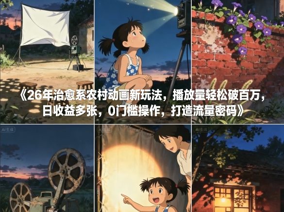26年治愈系农村动画新玩法，播放量轻松破百万，日收益多张，0门槛操作，打造流量密码 - 52网创-52网创