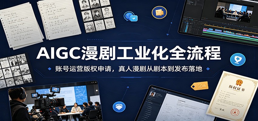 AIGC漫剧工业化全流程：账号运营版权申请，真人漫剧从剧本到发布落地-52网创