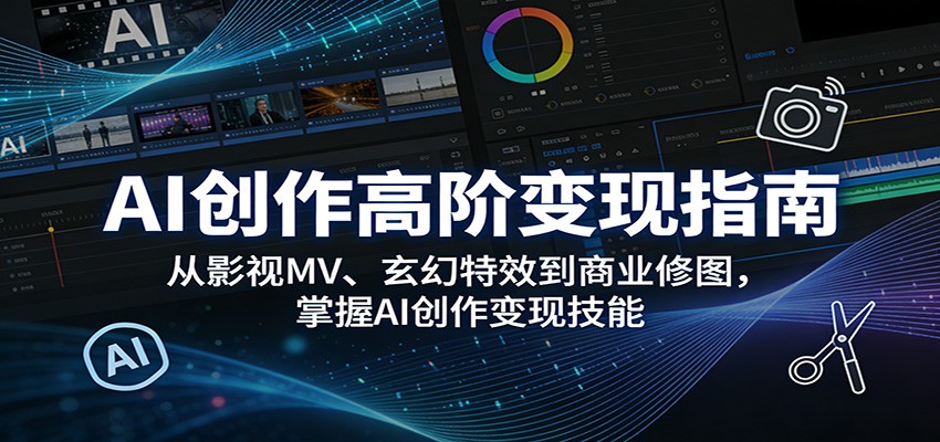 AI创作高阶变现指南：从影视MV、玄幻特效到商业修图，掌握AI创作变现技能 - 52网创-52网创