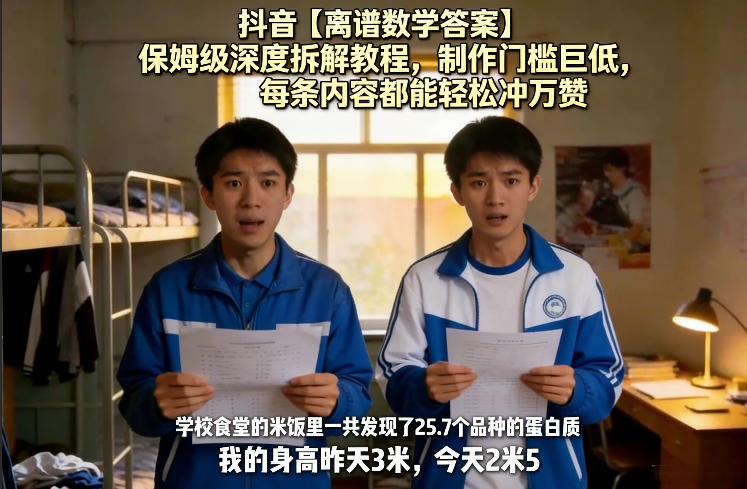 抖音【离谱数学答案】保姆级深度拆解教程，制作门槛巨低，每条内容都能轻松冲万赞，附详细步骤 - 52网创-52网创