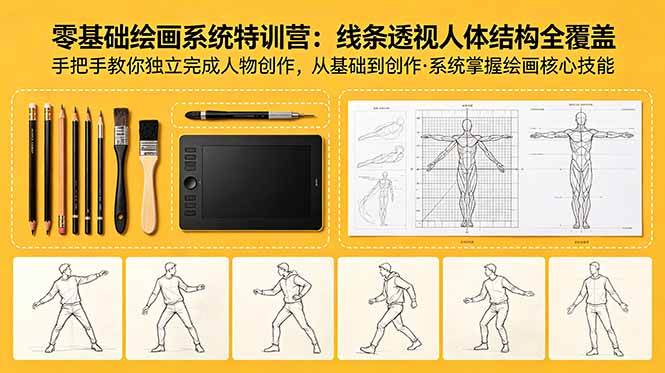 （18615期）零基础绘画系统特训营：线条透视人体结构全覆盖，手把手教你独立完成人物创作 - 52网创-52网创
