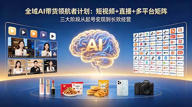 全域AI带货领航者计划：短视频+直播+多平台矩阵，三大阶段从起号变现到长效经营 - 52网创-52网创