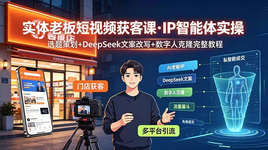 实体老板短视频获客课·IP智能体实操｜选题策划+DeepSeek文案改写+数字人克隆完整教程 - 52网创-52网创
