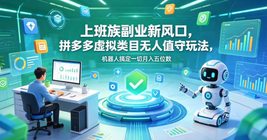上班族副业新风口，拼多多虚拟类目无人值守玩法，机器人搞定一切月入五位数【揭秘】-52网创