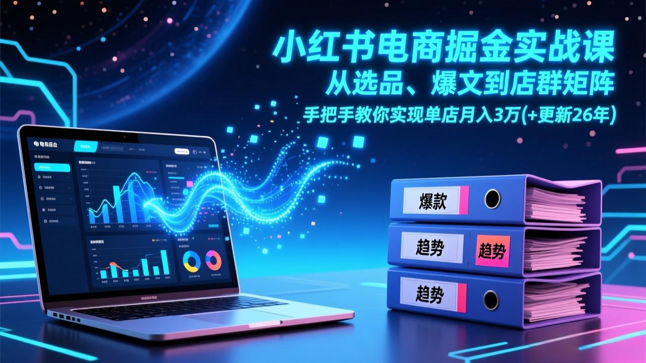 小红书电商掘金实战课，从选品、爆文到店群矩阵，手把手教你实现单店月入3万+(更新26年 - 52网创-52网创