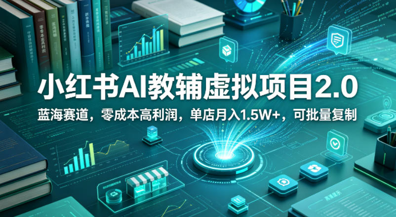 小红书AI教辅虚拟项目2.0，蓝海赛道，零成本高利润，单店月入1.5W+，可批量复制-52网创