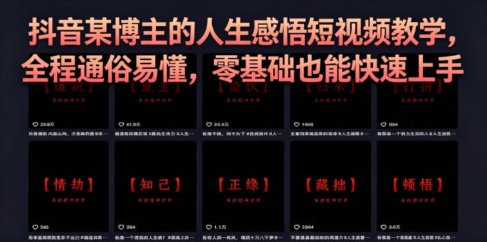 抖音某博主的灰太狼人生感悟短视频教学，全程通俗易懂，零基础也能快速上手 - 52网创-52网创