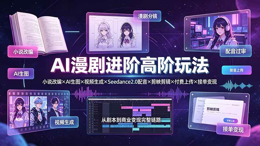 （19430期）AI漫剧进阶高阶玩法：小说改编×AI生图×视频生成×Seedance2.0配音×剪映剪辑×付费上传×接单变现 - 52网创-52网创