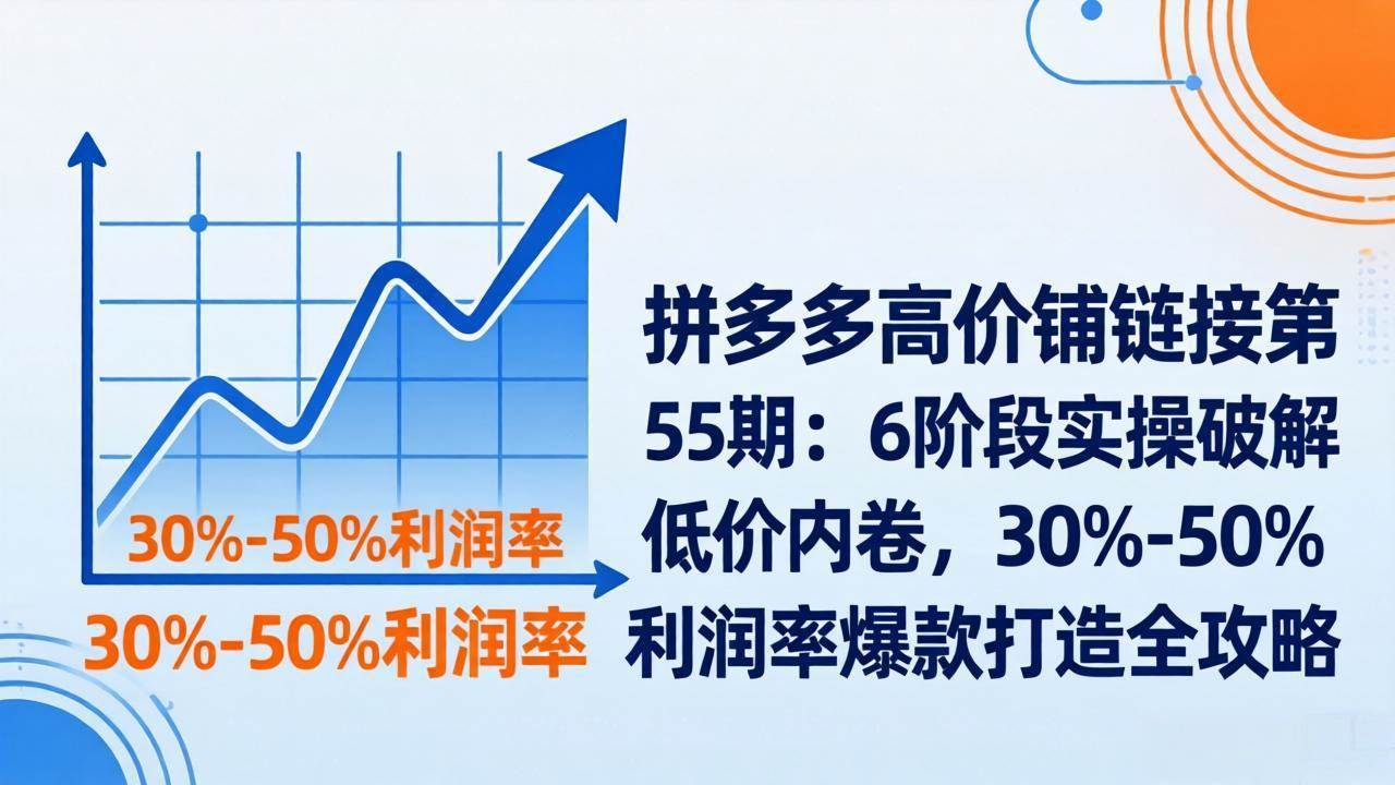 （17698期）拼多多高价铺链接第55期：6阶段实操破解低价内卷，30%-50%利润率爆款打造全攻略-52网创