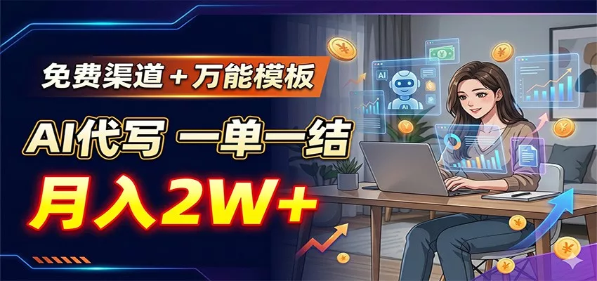 免费渠道+万能模板,AI代写一单一结,月入2W+ - 52网创-52网创