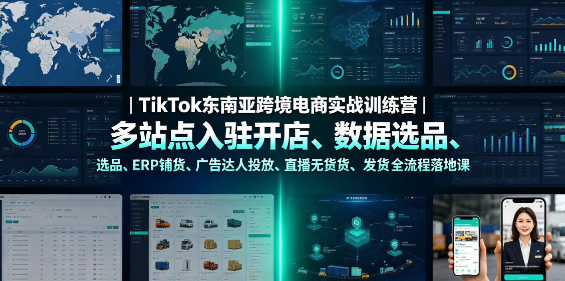 TikTok东南亚跨境电商实战训练营｜多站点入驻开店、数据选品、ERP铺货、广告达人投放、直播无货源发货全流程落地课 - 52网创-52网创