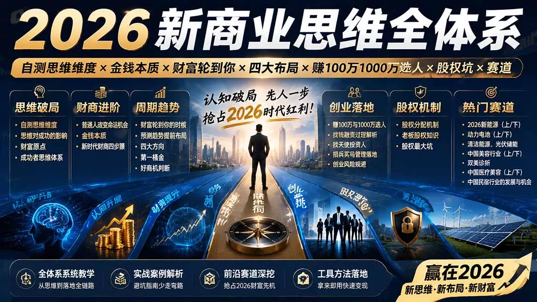 2026新商业思维全体系：自测思维维度×金钱本质×财富轮到你×四大布局×赚100万1000万选人×股权坑×赛道 - 52网创-52网创