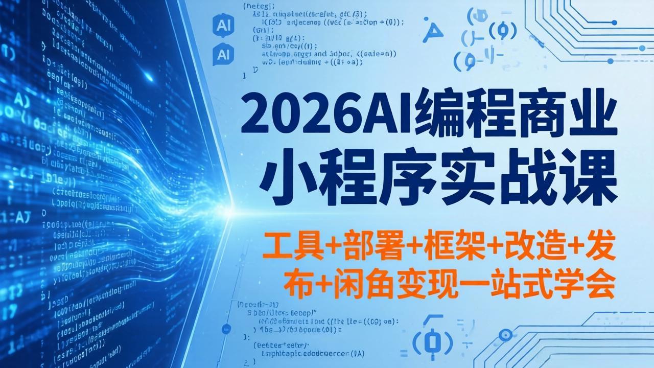 2026AI编程商业小程序实战课，工具+部署+框架+改造+发布+闲鱼变现一站式学会-52网创