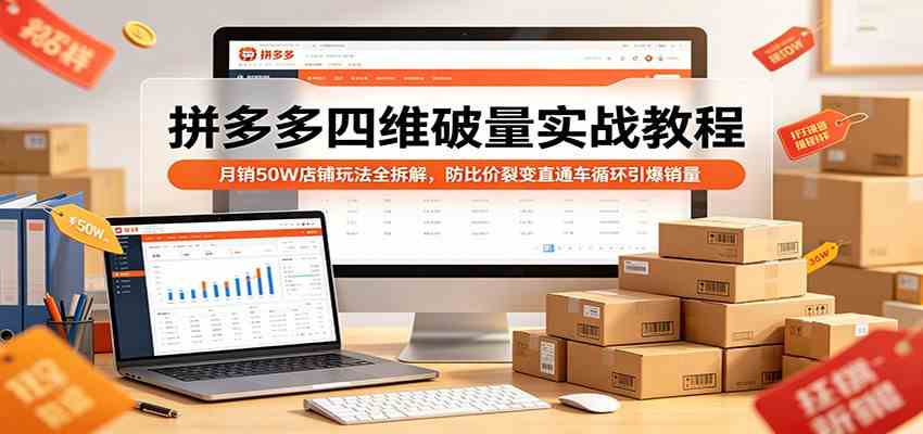 拼多多四维破量实战教程：月销50W店铺玩法全拆解，防比价裂变直通车循环引爆销量 - 52网创-52网创